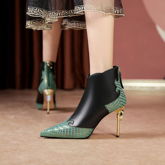 Ladies Fashion Leather Boots Niche High Heels